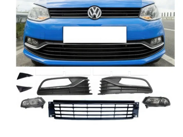Kit Grilles de parechocs av avec liseret chrome + Anti-brouillards VW Polo 7 PH2 (6C) - 7pcs