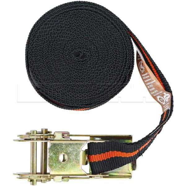 Sangle d'amarrage avec tendeur à cliquet (5m x 2,5cm) Noir - 1pc